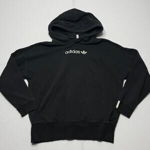 Adidas Trefoil Logo Hoodie M Black Cotton Blend Pullover Sweatshirt